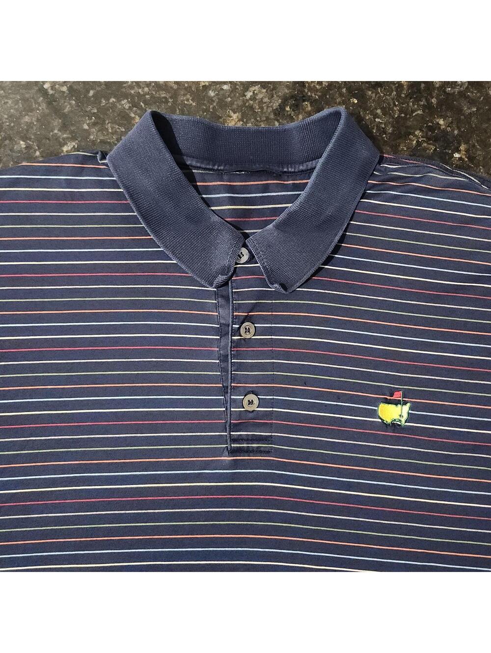 Masters Augusta Striped Golf Polo Shirt Mens Large Preppy Casual Summer Stretch